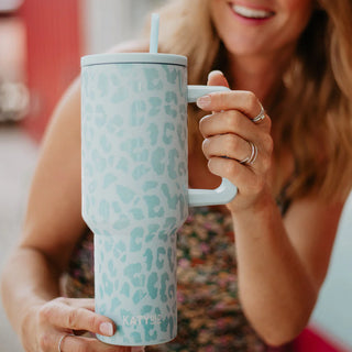 Modern Mint Leopard 38 Oz Tumbler Cup w/ Handle  - PREORDER