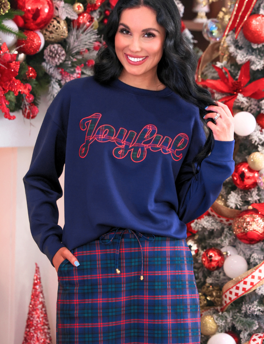 PREORDER- Joyful Plaid Patch Luxe Pullover