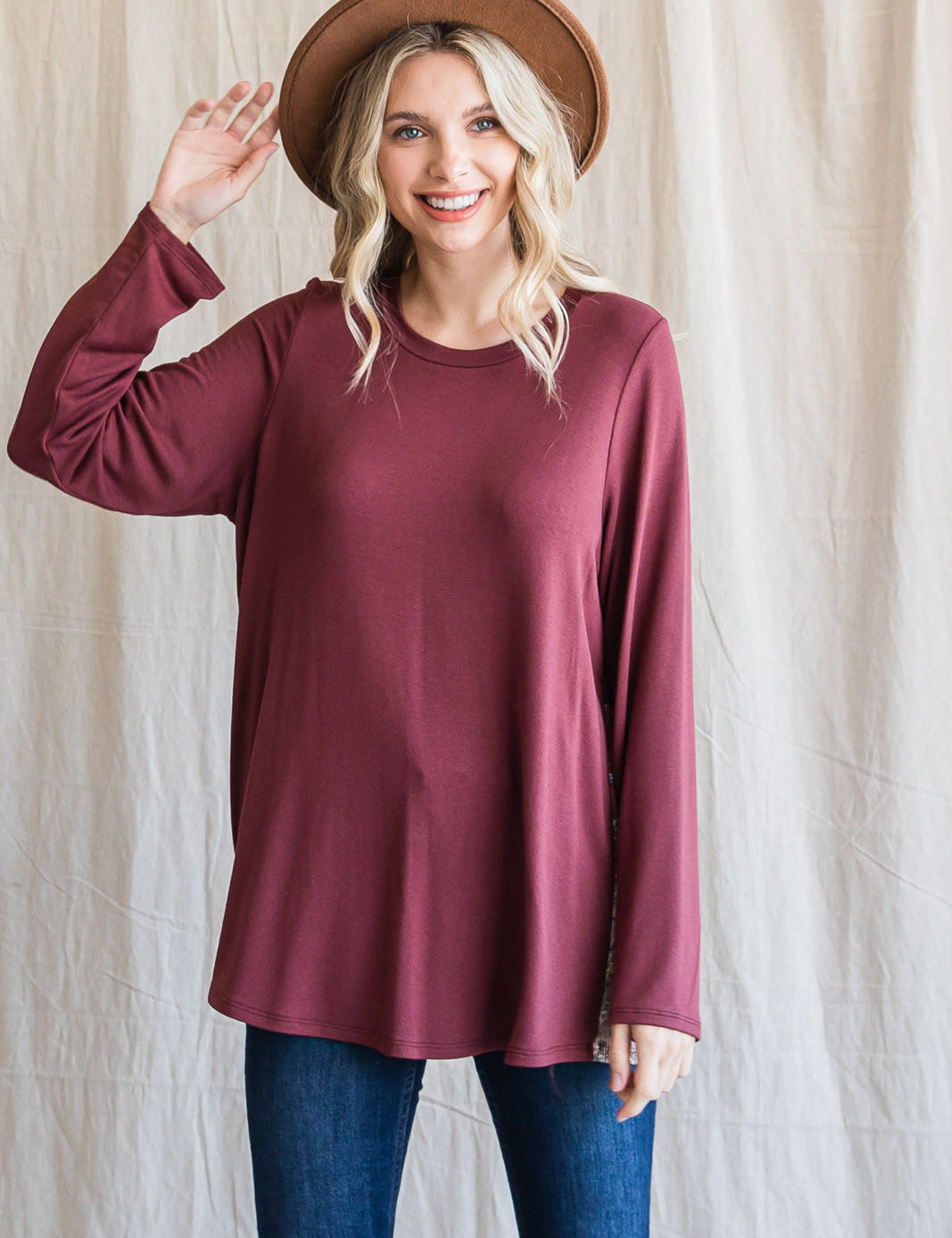 Floral Flare Top - Burgundy - LAST ONES FINAL SALE