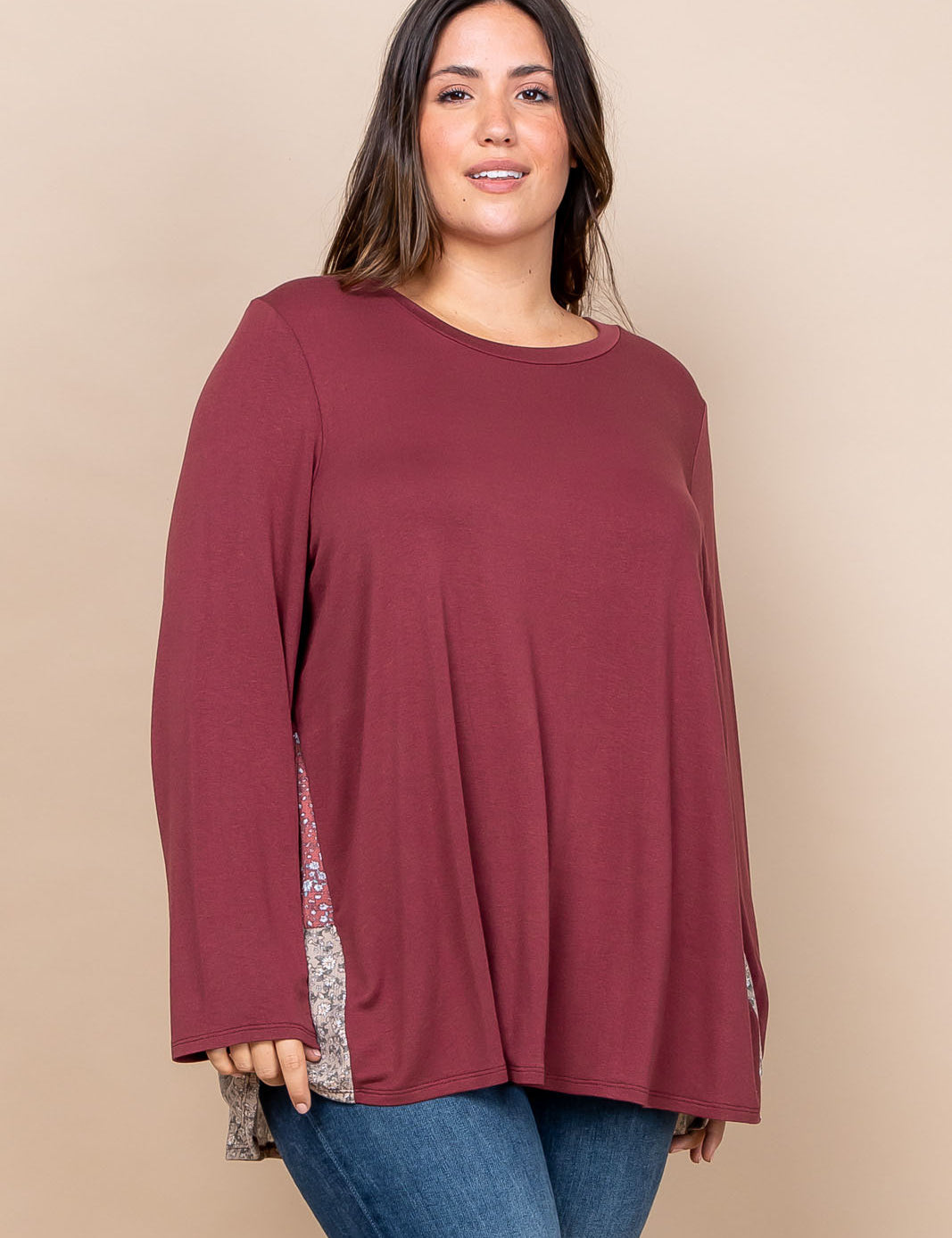 Floral Flare Top - Burgundy - LAST ONES FINAL SALE
