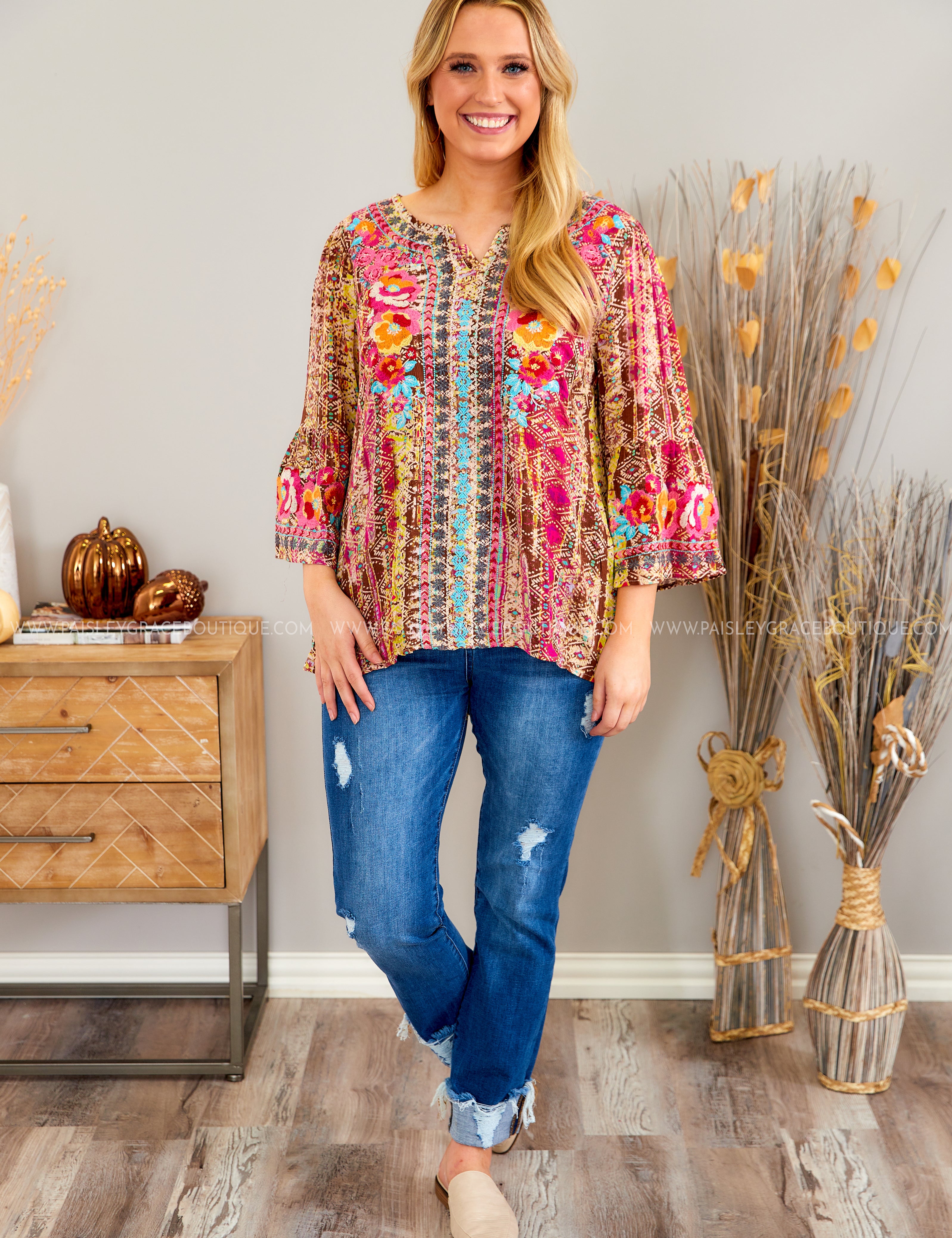 Bold Themes Embroidered Top - LAST ONES FINAL SALE