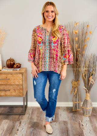 Bold Themes Embroidered Top  - FINAL SALE