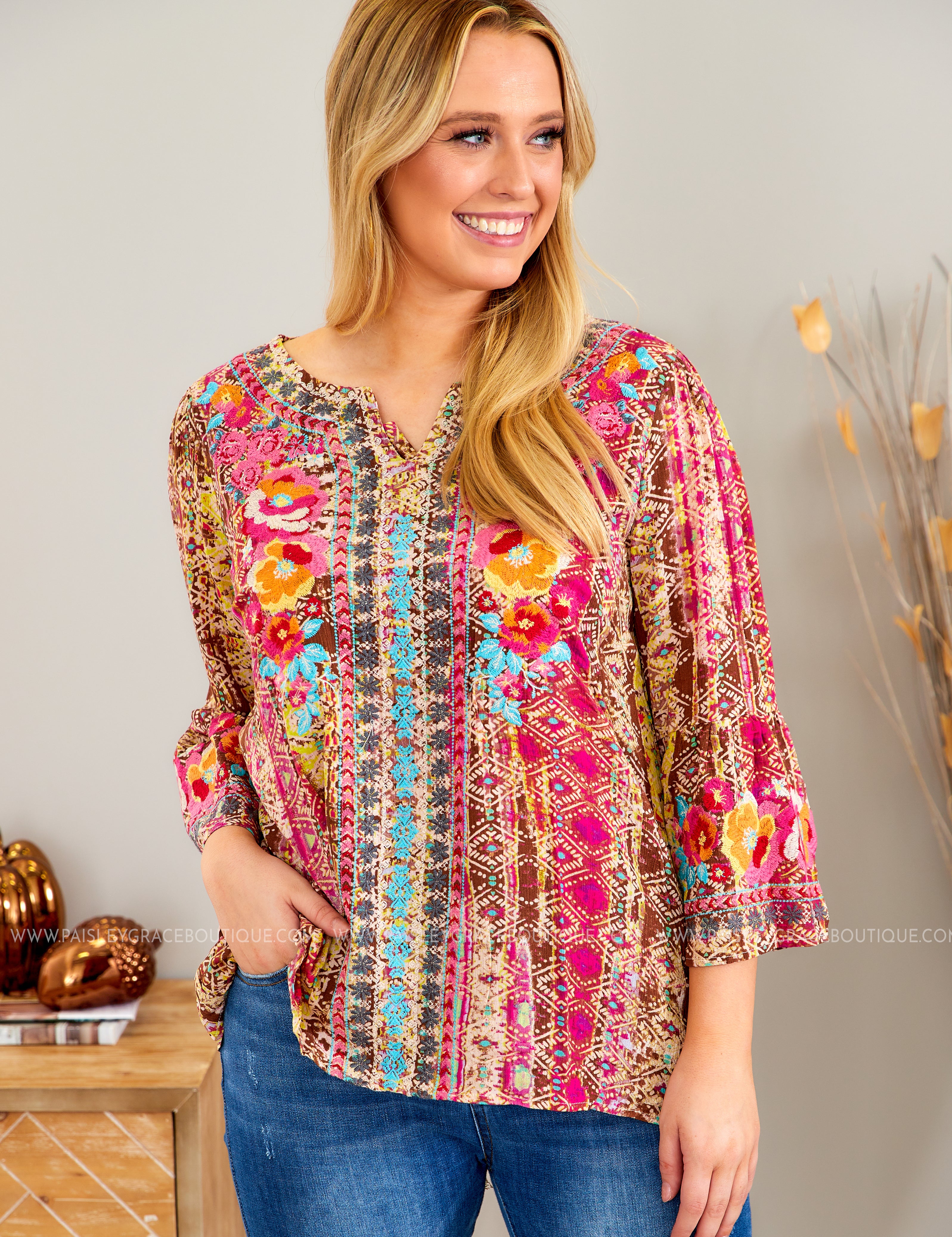 Bold Themes Embroidered Top - LAST ONES FINAL SALE