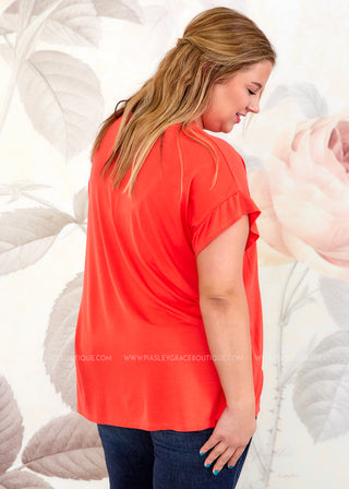 All Over Again Top - Hot Coral  - FINAL SALE