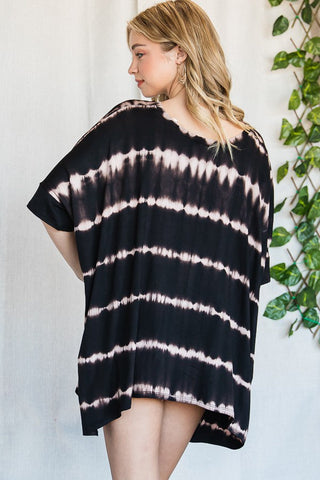 STRIPED TIE DYE ROUND NECK TUNIC - 3 COLORS - LAST ONE FINAL SALE