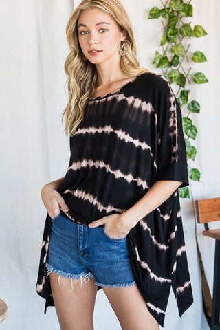 STRIPED TIE DYE ROUND NECK TUNIC - 3 COLORS - LAST ONE FINAL SALE