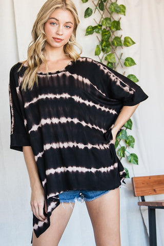 STRIPED TIE DYE ROUND NECK TUNIC - 3 COLORS - LAST ONE FINAL SALE