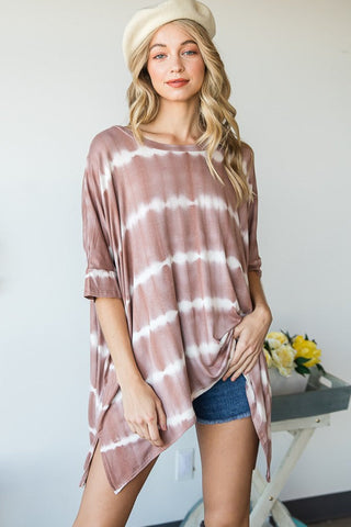 STRIPED TIE DYE ROUND NECK TUNIC - 3 COLORS - LAST ONE FINAL SALE