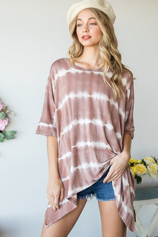 STRIPED TIE DYE ROUND NECK TUNIC - 3 COLORS - LAST ONE FINAL SALE