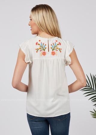 Here Comes The Bloom Embroidered Top-WHITE - FINAL SALE