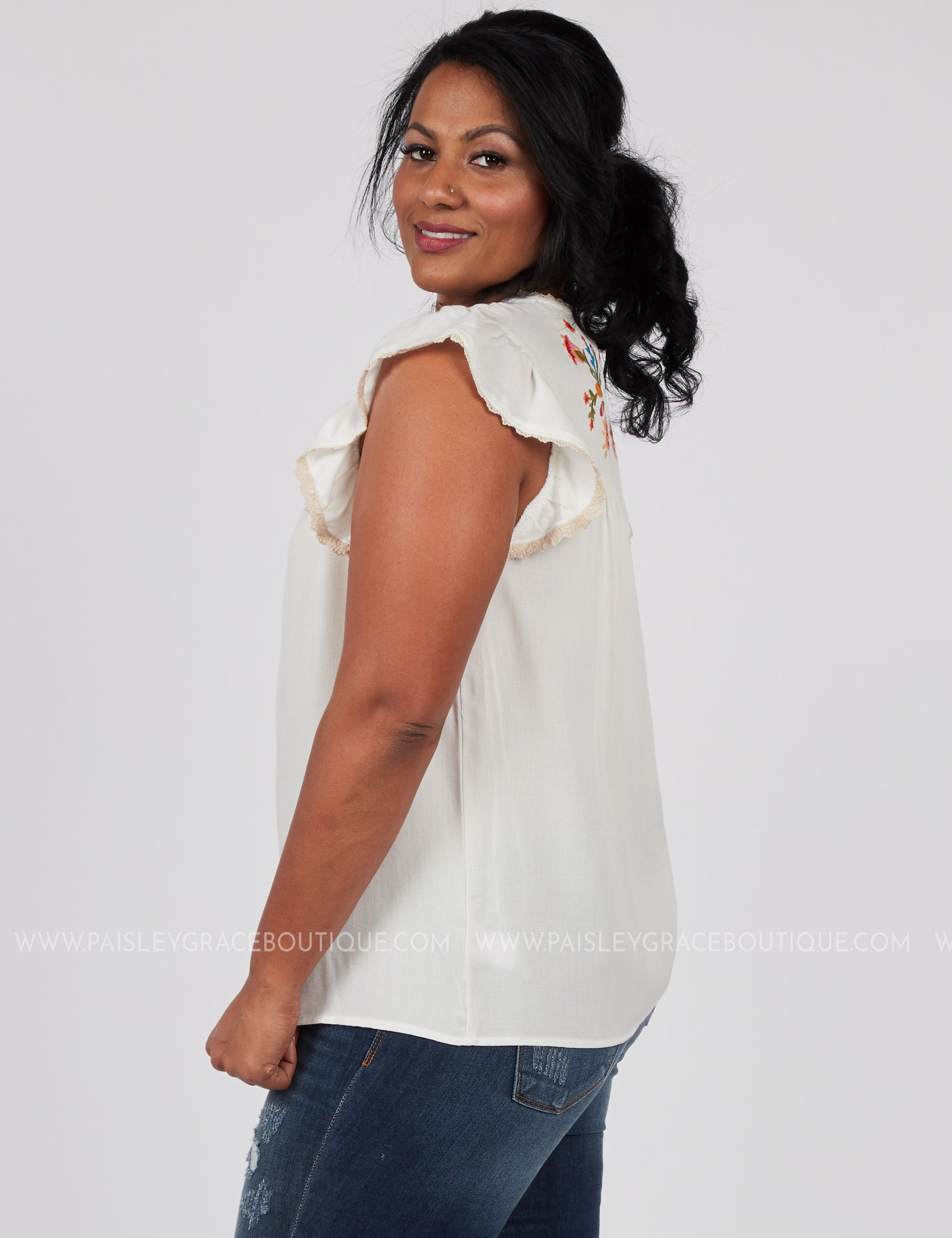 Here Comes The Bloom Embroidered Top-WHITE - LAST ONES FINAL SALE