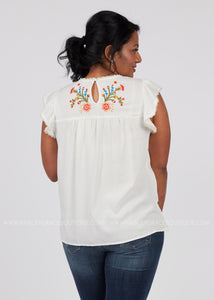 Here Comes The Bloom Embroidered Top-WHITE  - FINAL SALE