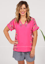 Load image into Gallery viewer, Floral Line Embroidered Top-PINK  - FINAL SALE
