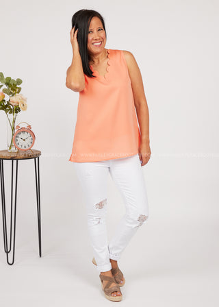 Rachel Scalloped Tank-CORAL - LAST ONE FINAL SALE