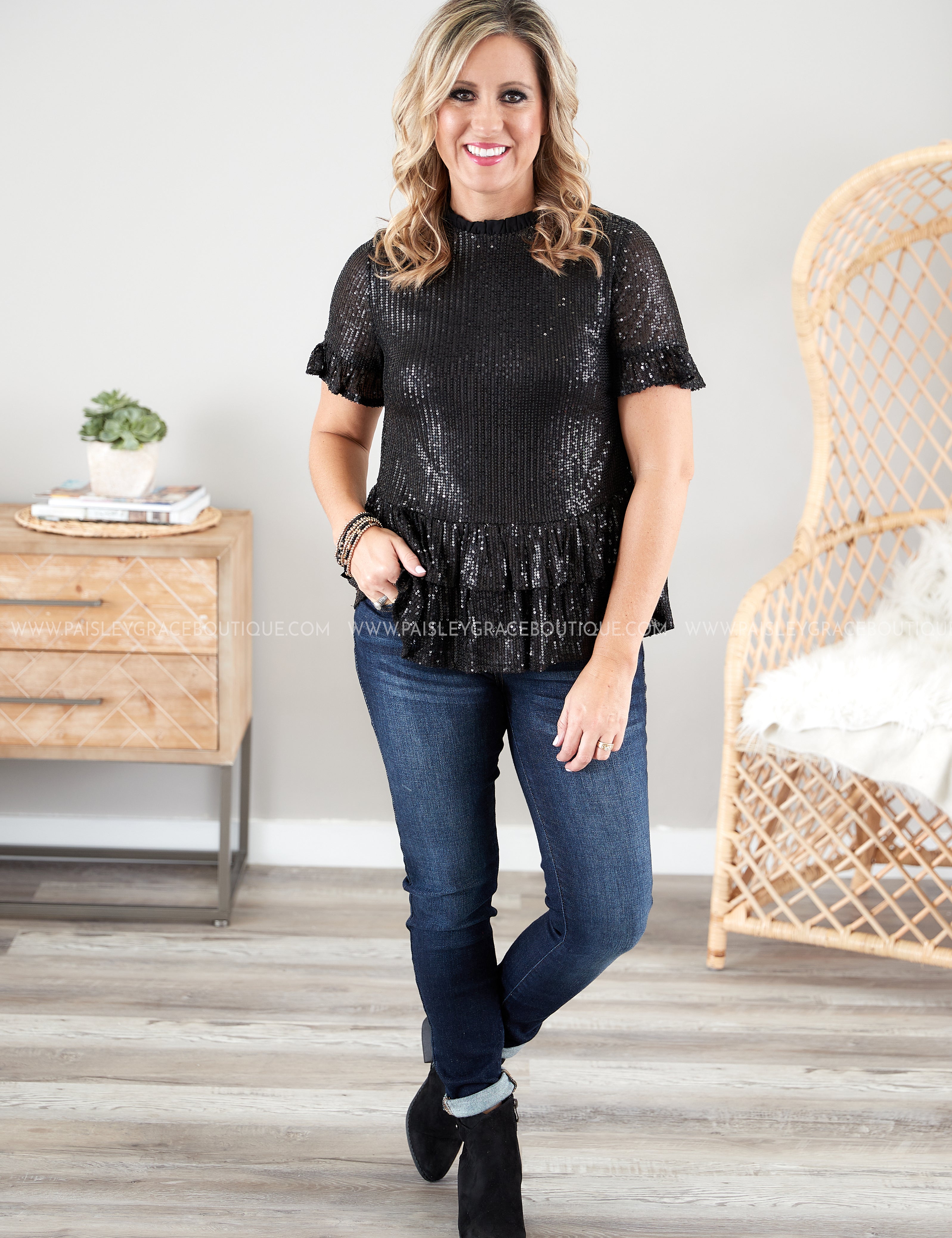 Wine & Shine Top- BLACK - LAST ONES FINAL SALE