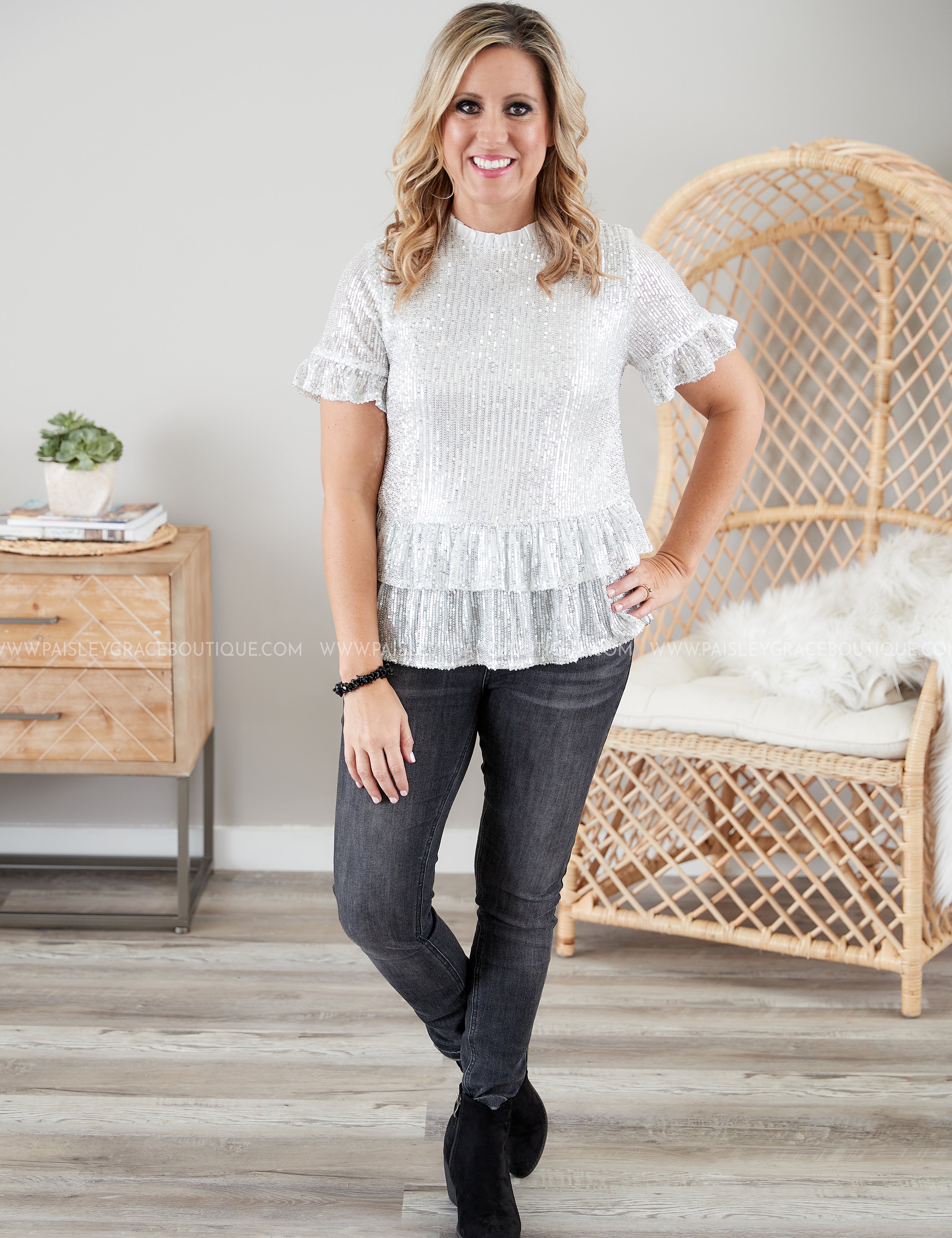 Wine & Shine Top- SILVER - LAST ONES FINAL SALE