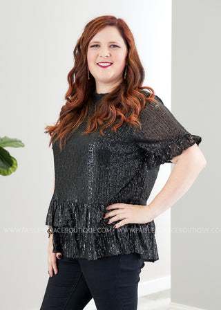 Wine & Shine Top- BLACK  - FINAL SALE