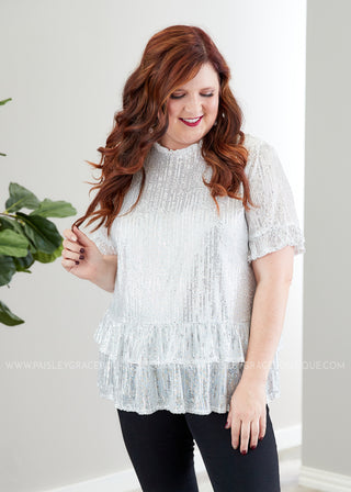 Wine & Shine Top- SILVER  - FINAL SALE