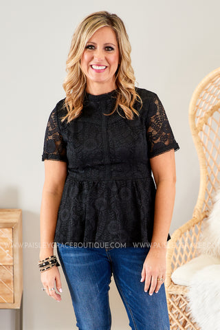 Pretty in Paris Lace Top- BLACK  - FINAL SALE