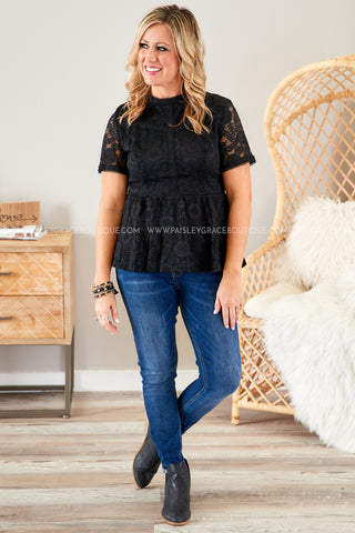 Pretty in Paris Lace Top- BLACK  - FINAL SALE