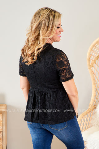 Pretty in Paris Lace Top- BLACK  - FINAL SALE