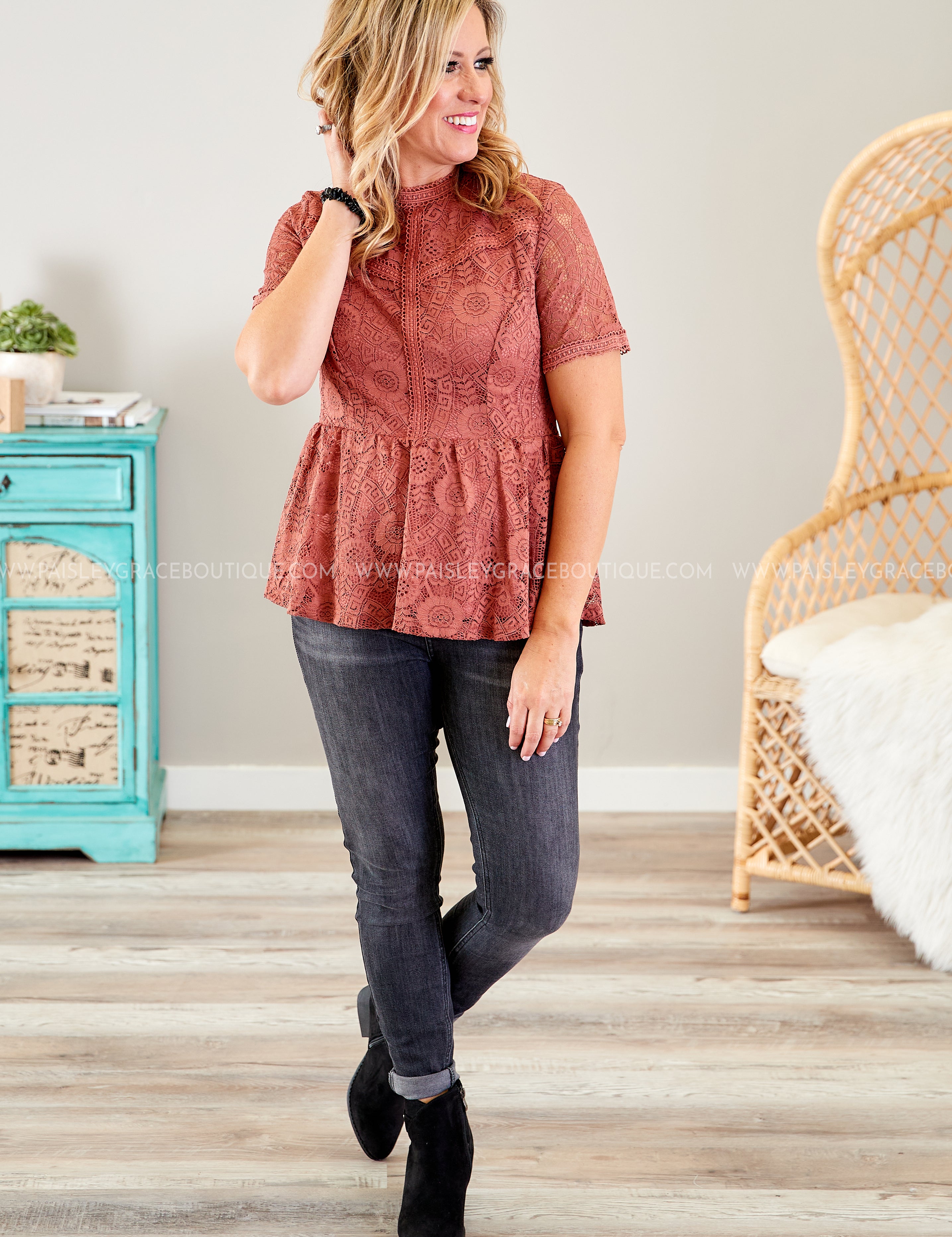 Pretty in Paris Lace Top- MARSALA - LAST ONES FINAL SALE
