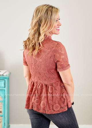 Pretty in Paris Lace Top- MARSALA  - FINAL SALE