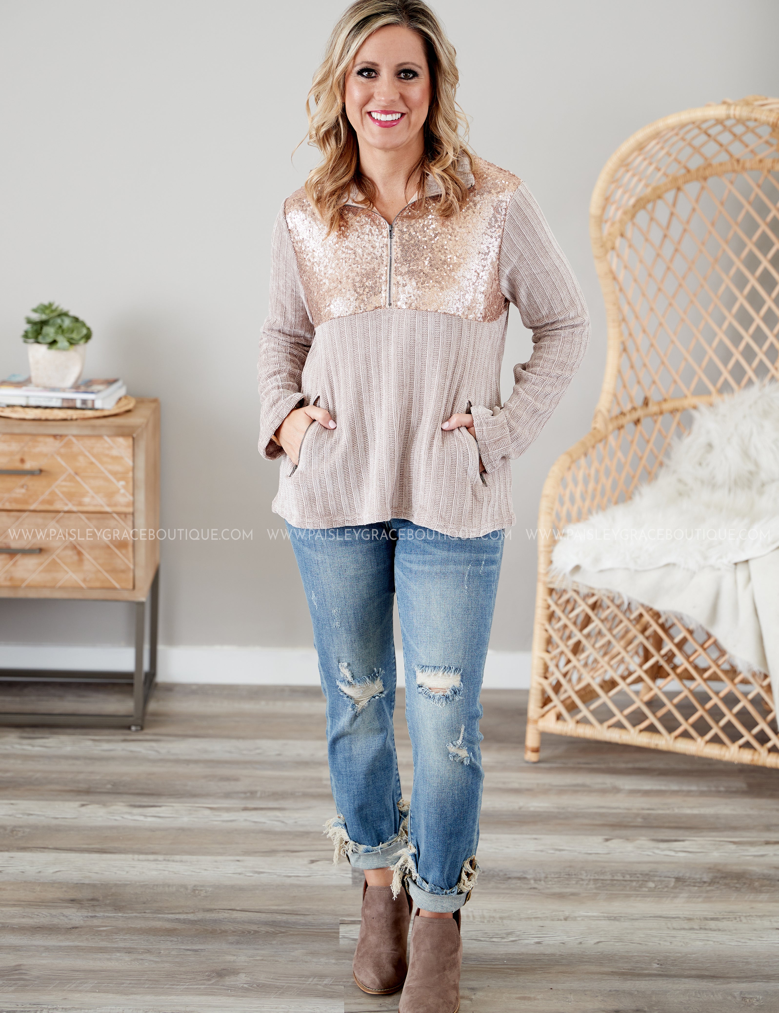 Casual Glam Pullover- CHAMPAGNE - LAST ONES FINAL SALE