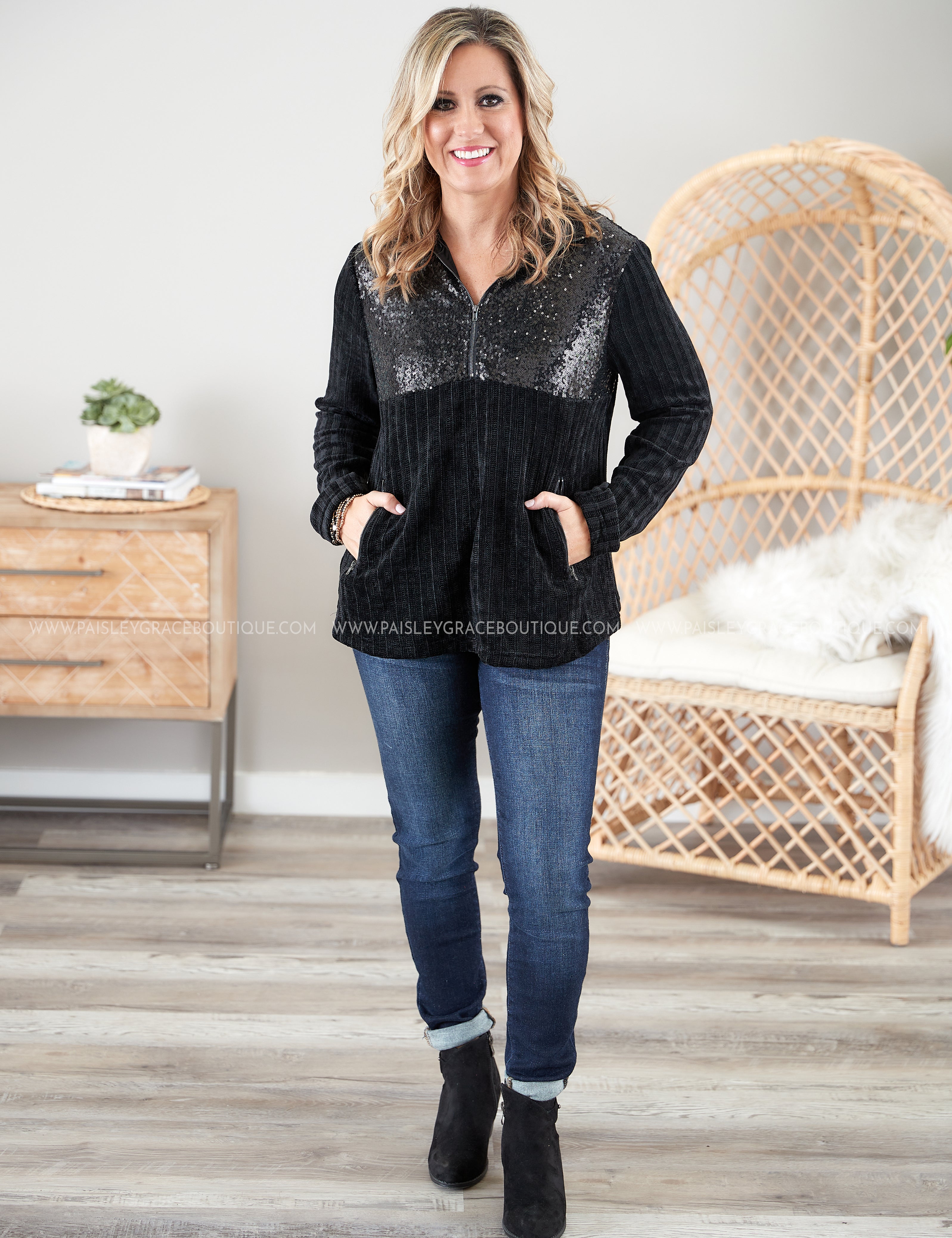 Casual Glam Pullover- BLACK - LAST ONES FINAL SALE