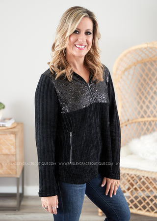 Casual Glam Pullover- BLACK  - FINAL SALE