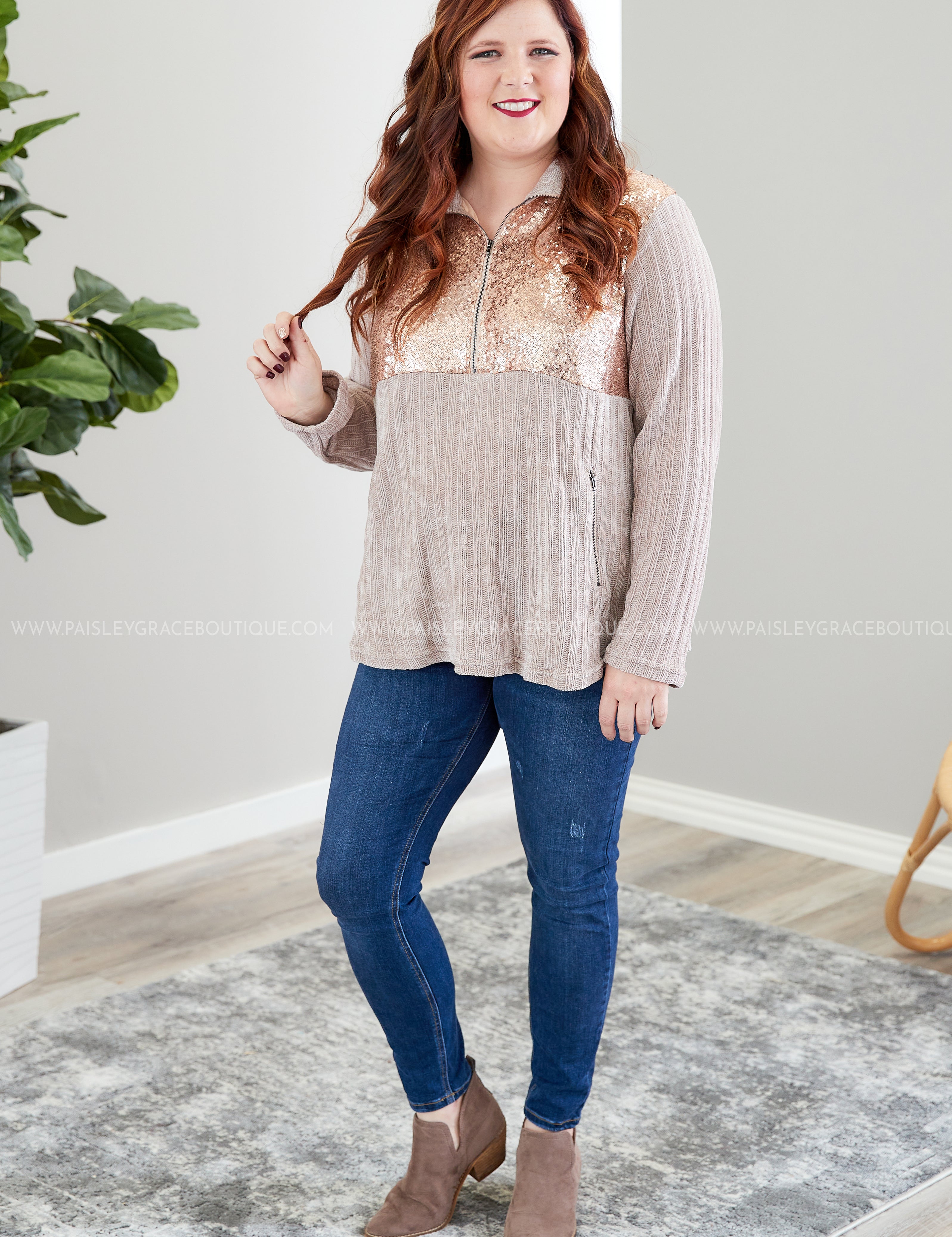 Casual Glam Pullover- CHAMPAGNE - LAST ONES FINAL SALE