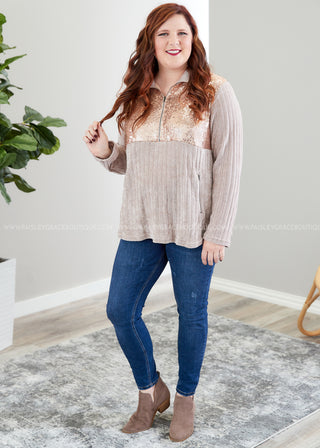 Casual Glam Pullover- CHAMPAGNE  - FINAL SALE