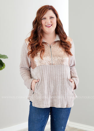 Casual Glam Pullover- CHAMPAGNE  - FINAL SALE