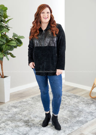 Casual Glam Pullover- BLACK  - FINAL SALE