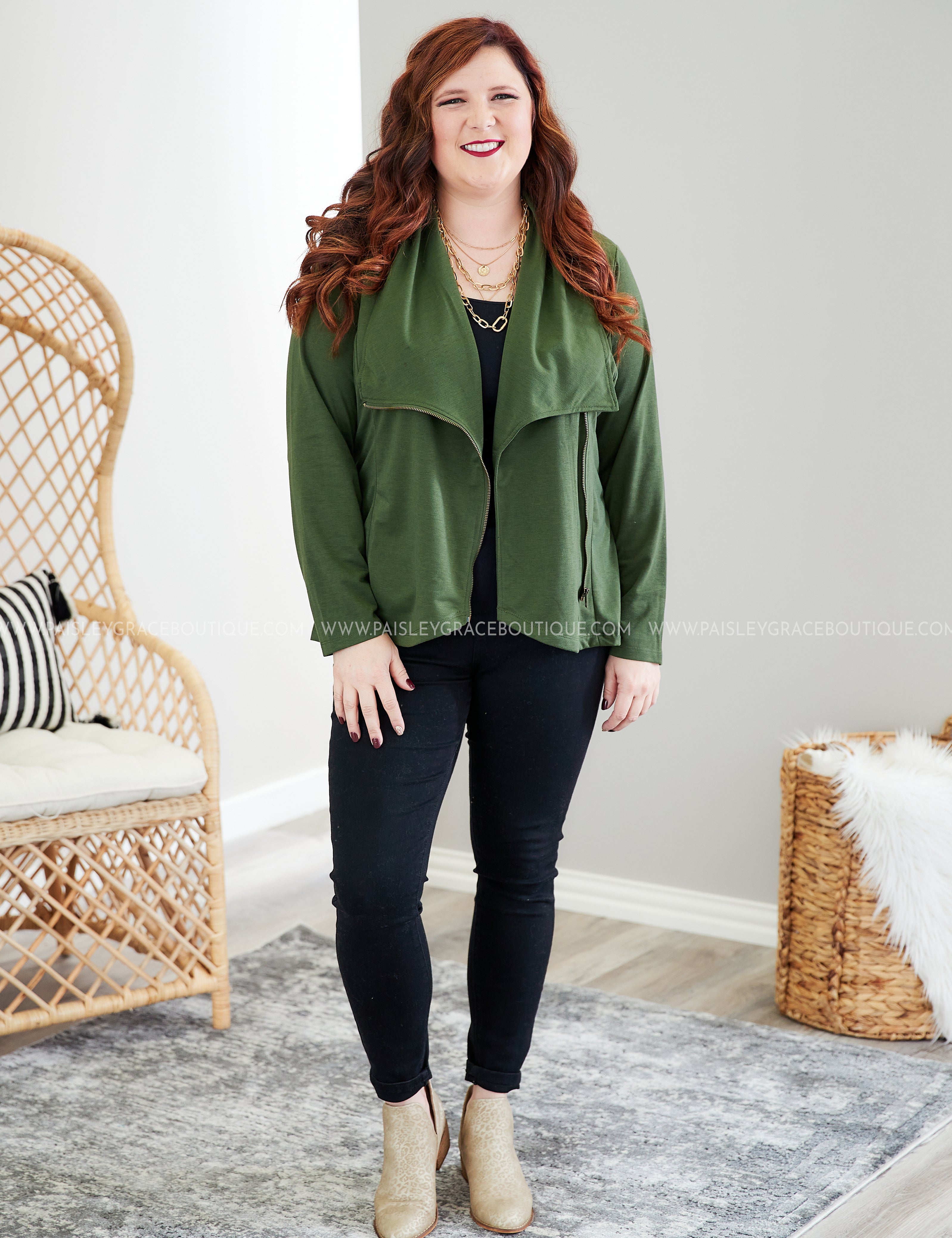 Uptown Girl Jacket- OLIVE - LAST ONES FINAL SALE