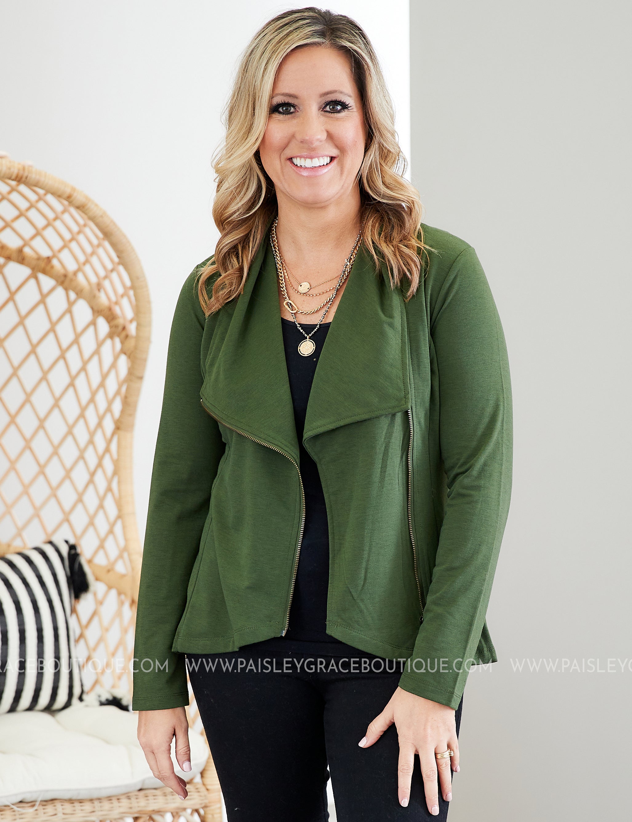 Uptown Girl Jacket- OLIVE - LAST ONES FINAL SALE