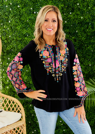 Light the Night Embroidered Top - LAST ONE FINAL SALE