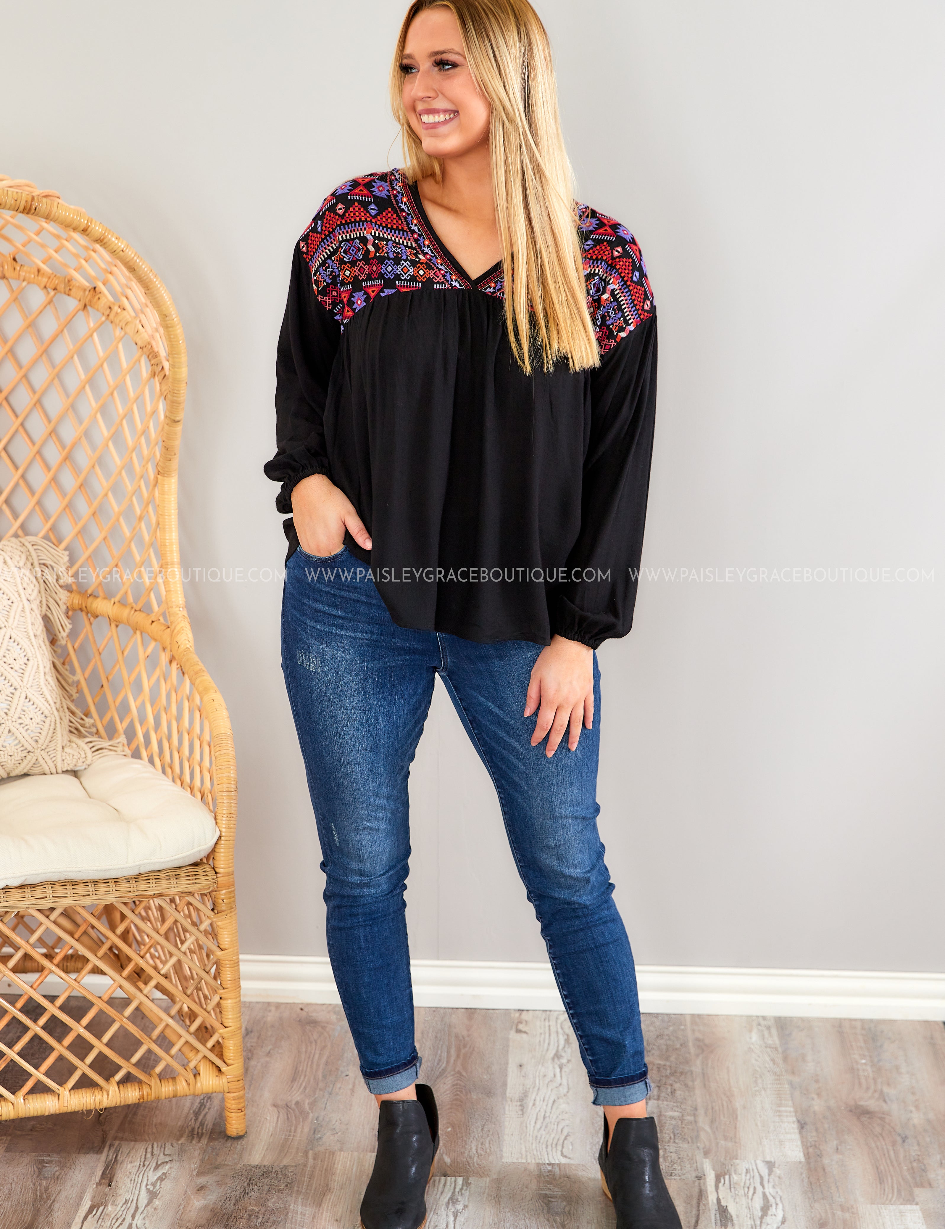 You Belong Here Embroidered Top - LAST ONES FINAL SALE