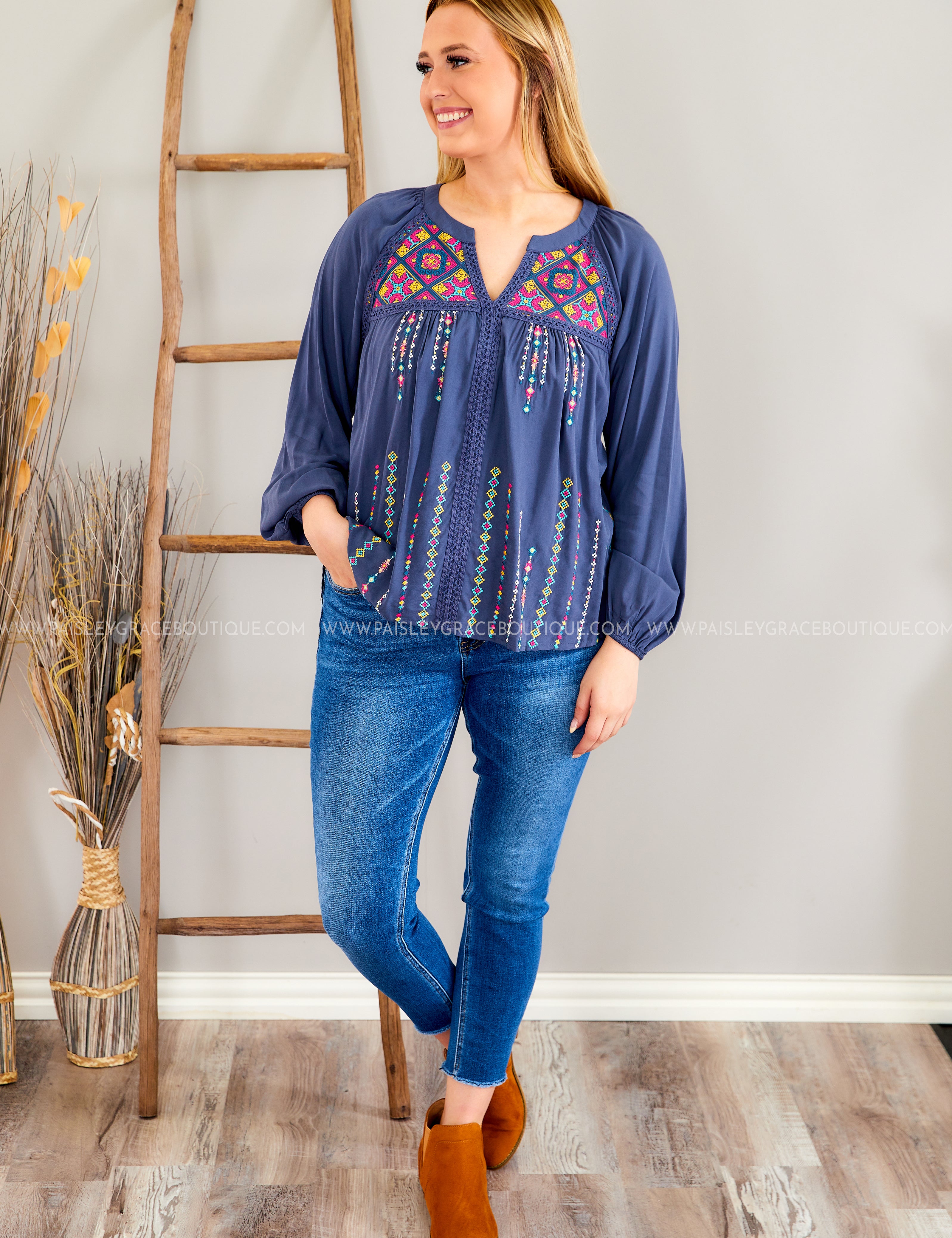 Wistful Feeling Embroidered Top - LAST ONES FINAL SALE