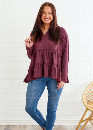 Our Little Secret Top - Burgundy  - FINAL SALE