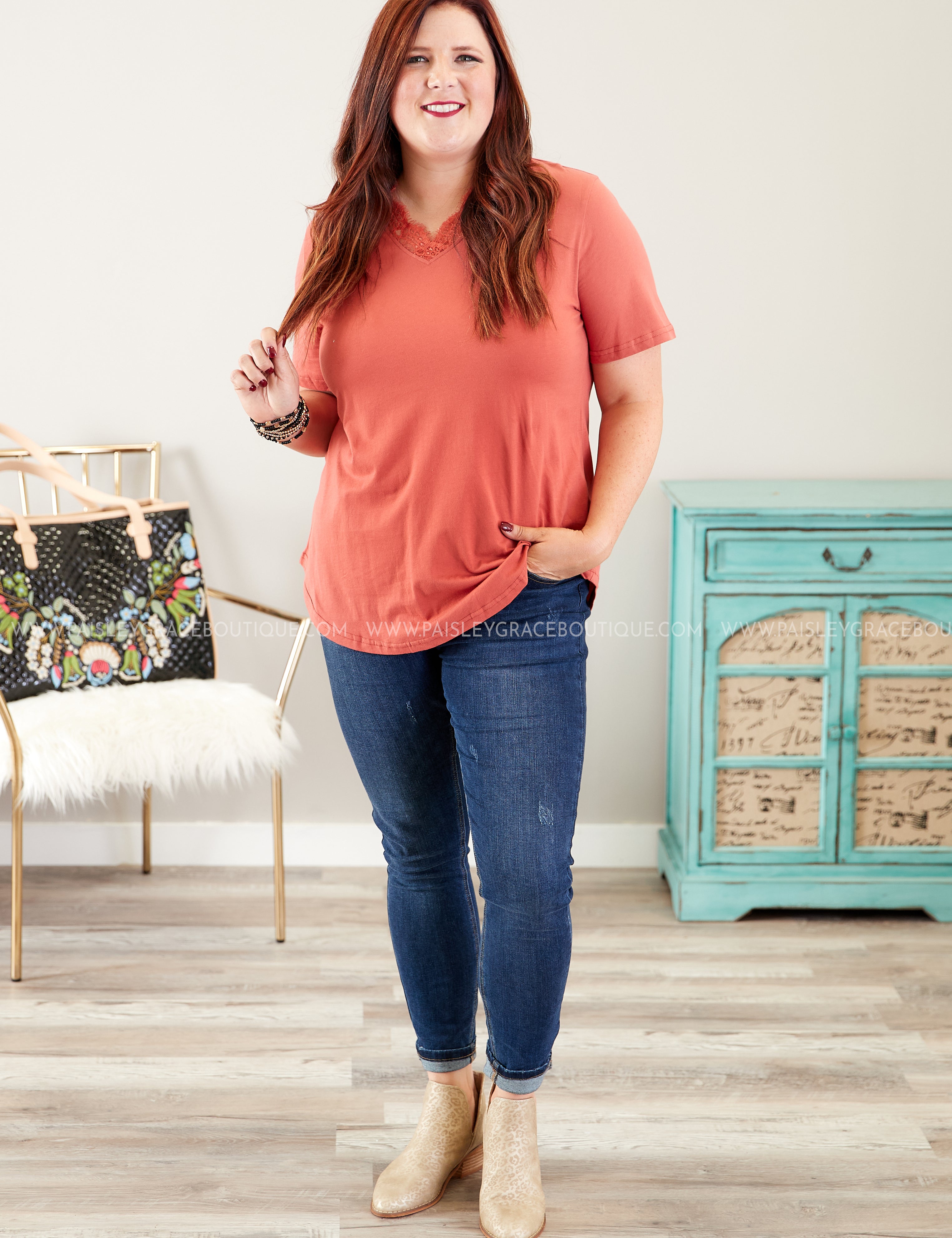 Dahlia Lace Top- RUST* LAST ONES FINAL SALE *