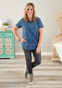 Dahlia Lace Top- STEEL BLUE  - FINAL SALE CLEARANCE