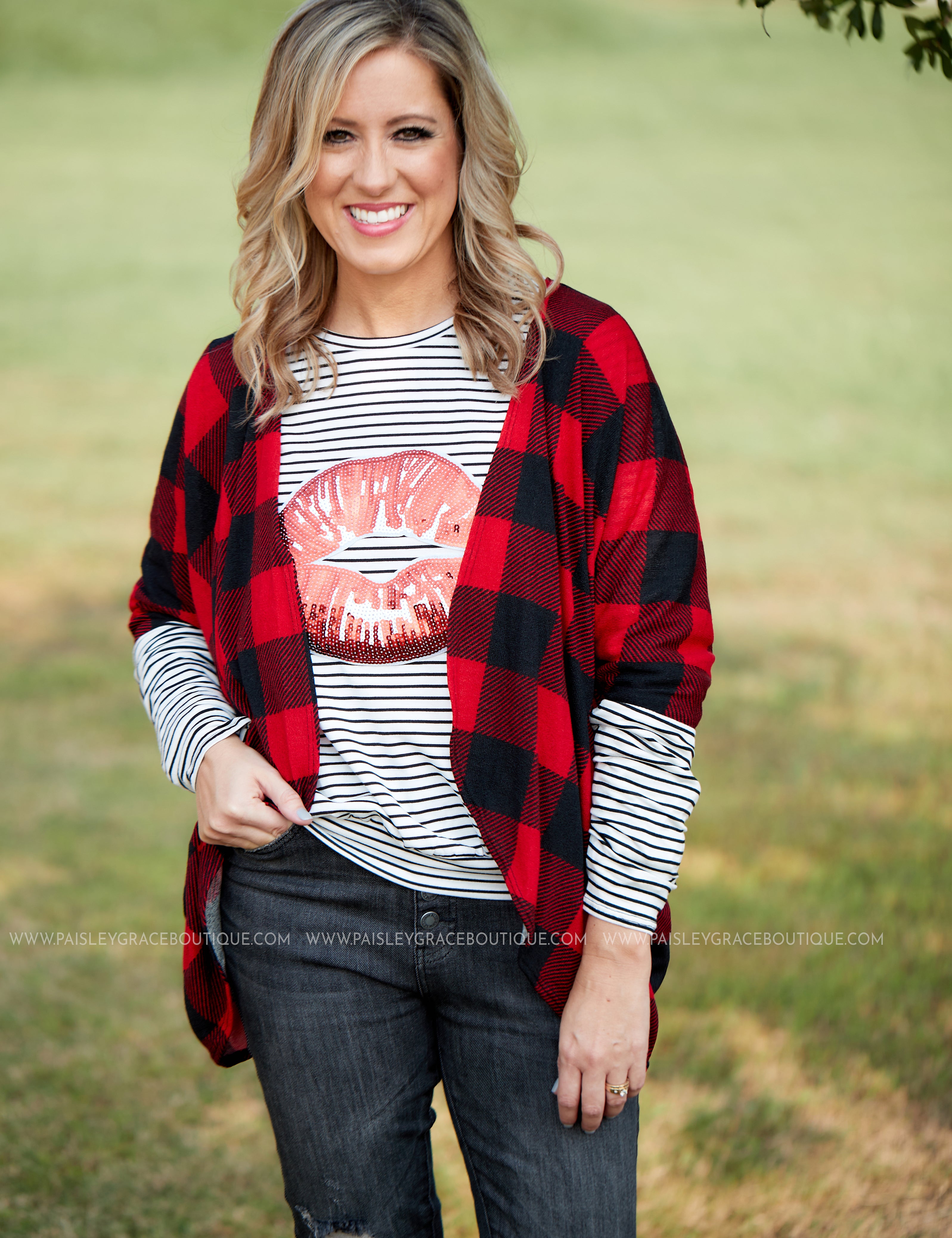 Favorite Tradition Cardigan- RED/BLACK - LAST ONES FINAL SALE