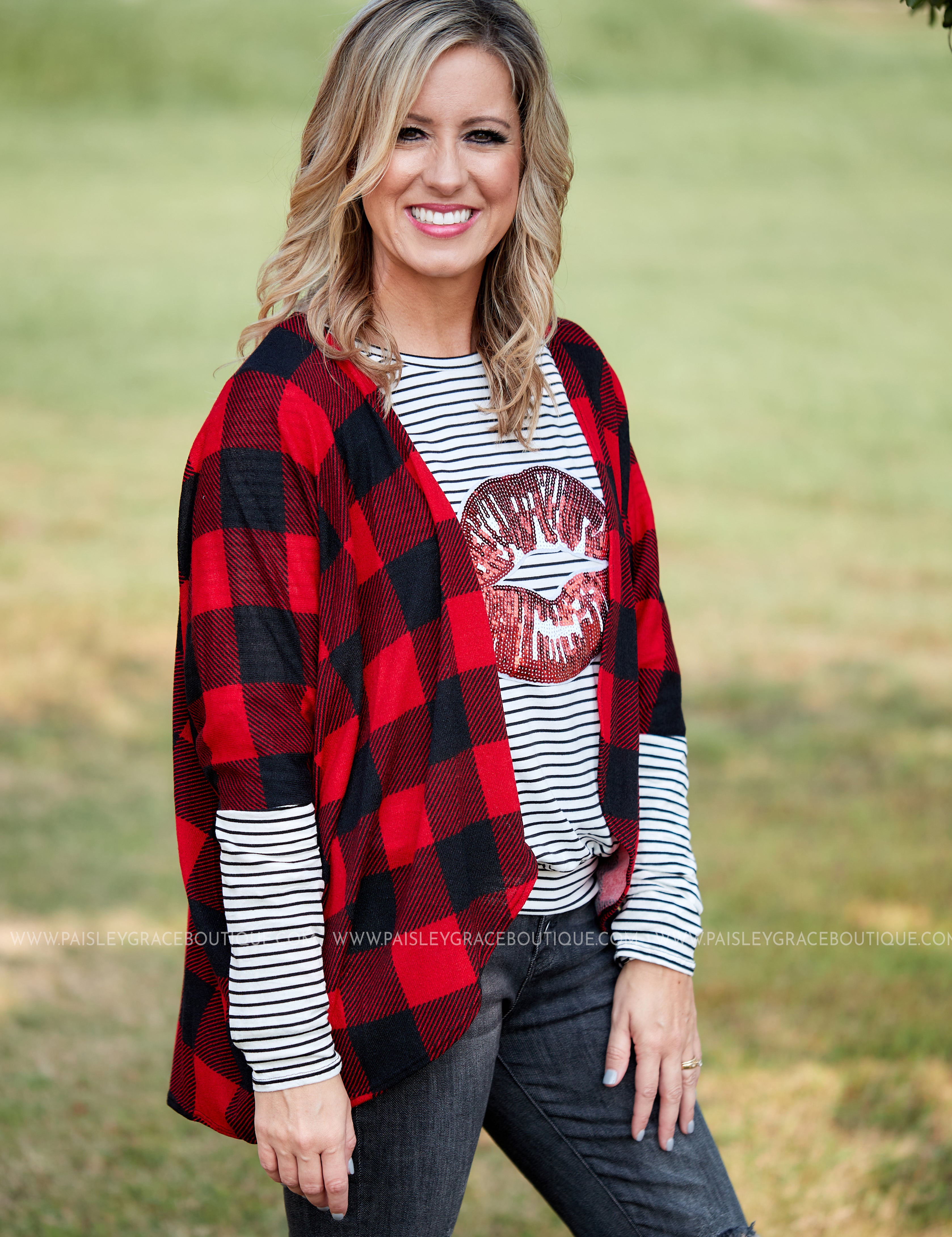 Favorite Tradition Cardigan- RED/BLACK - LAST ONES FINAL SALE