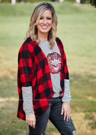 Favorite Tradition Cardigan- RED/BLACK  - FINAL SALE