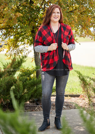 Favorite Tradition Cardigan- RED/BLACK  - FINAL SALE