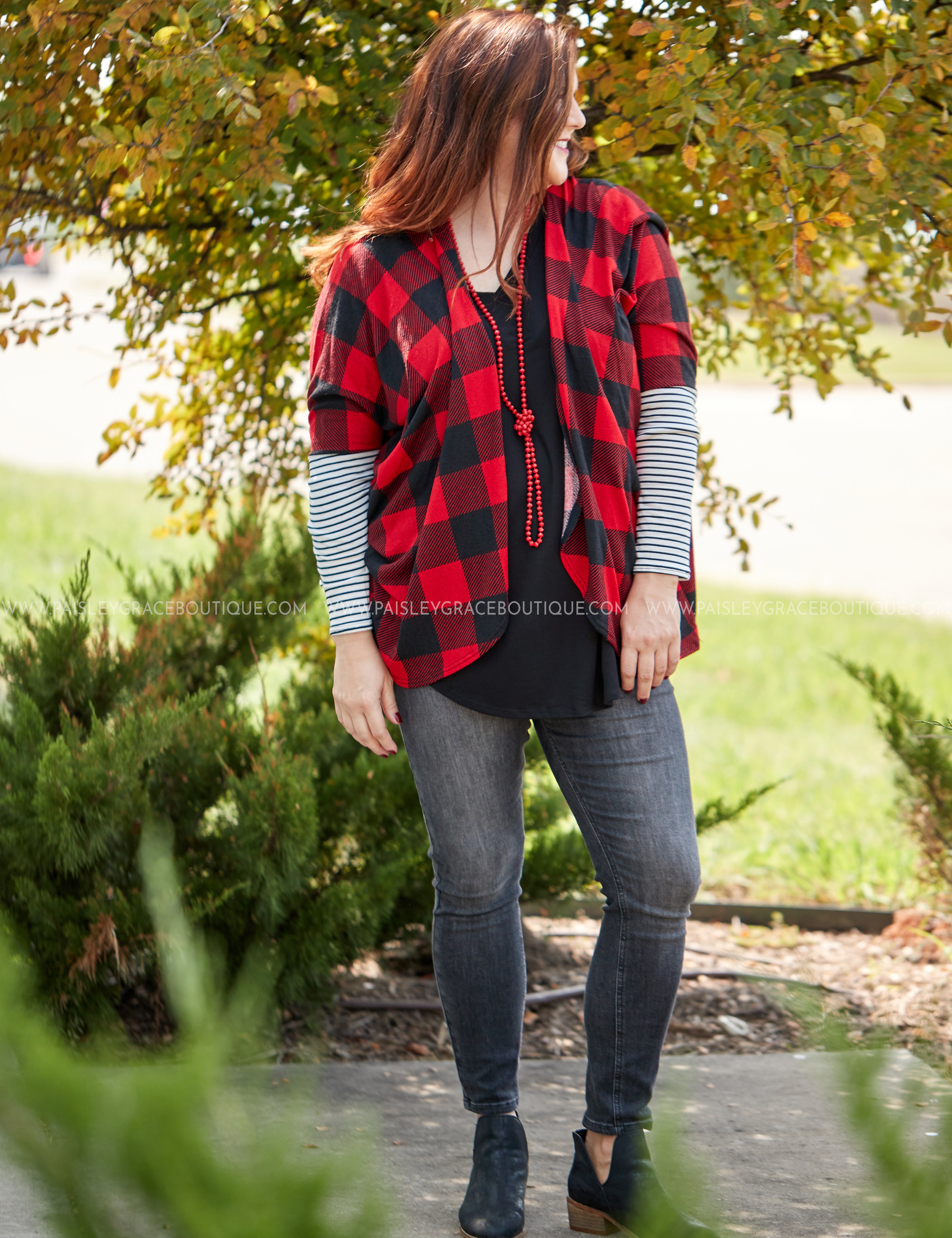 Favorite Tradition Cardigan- RED/BLACK - LAST ONES FINAL SALE