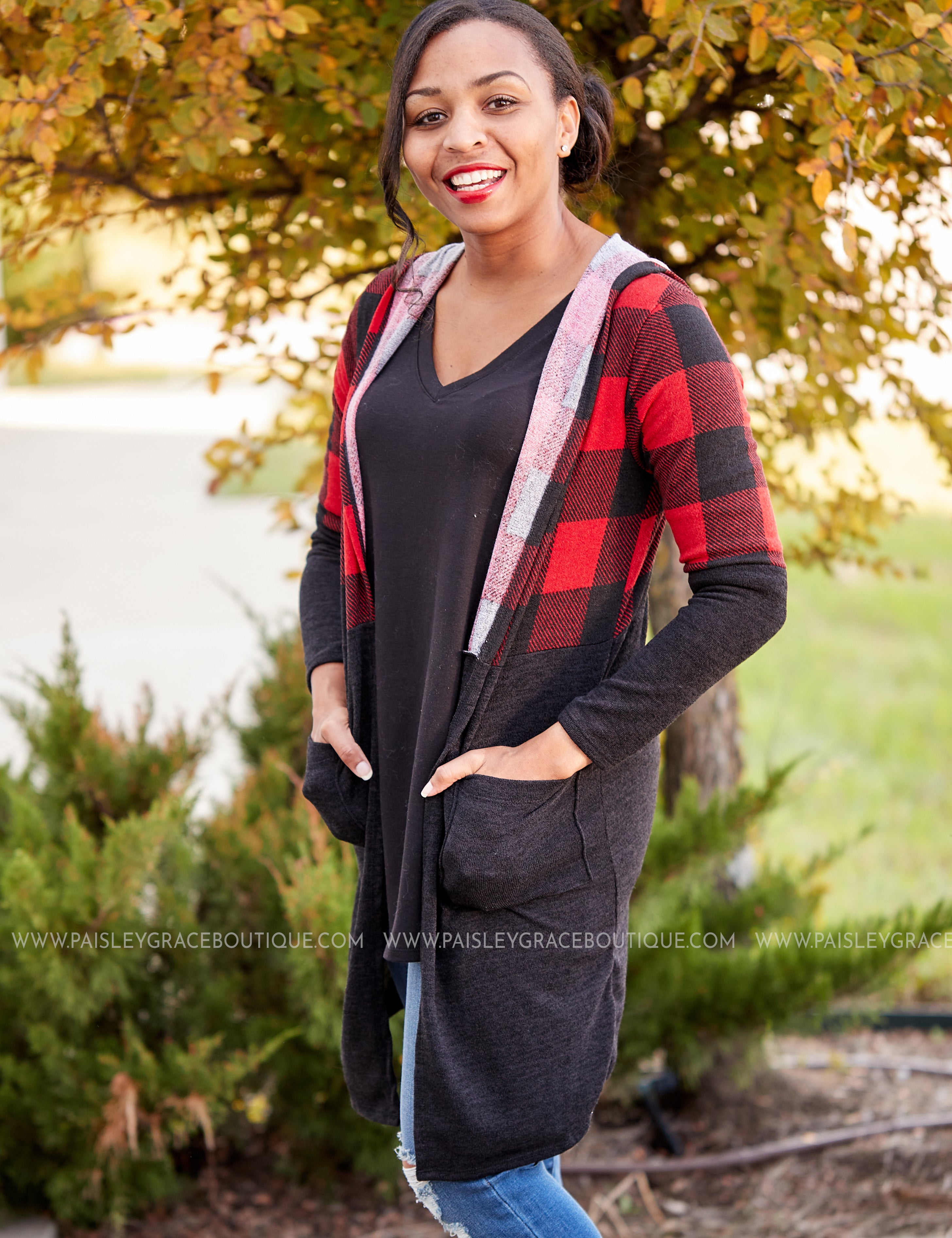 Plaid About You Cardigan- RED - LAST ONES FINAL SALE