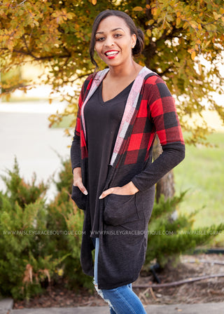 Plaid About You Cardigan- RED - LAST ONES FINAL SALE