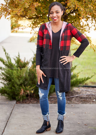 Plaid About You Cardigan- RED - LAST ONES FINAL SALE